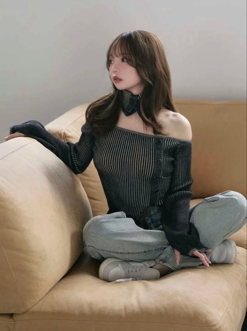 トップス andmary Nell knit neckwarmer tops black